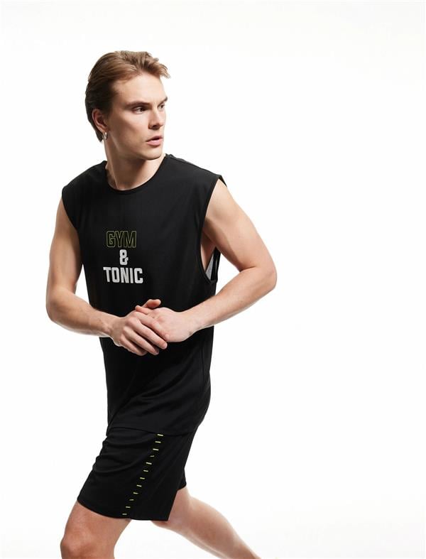 Koton 5Sam30012Nk 999 Sıyah Erkek Polıester Jersey Spor Kolsuz T-Shırt