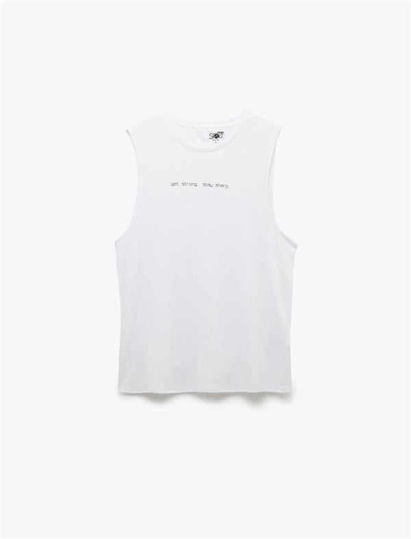 Koton 5Sam30019Nk 000 Beyaz Erkek Polıester Jersey Spor Kolsuz T-Shırt