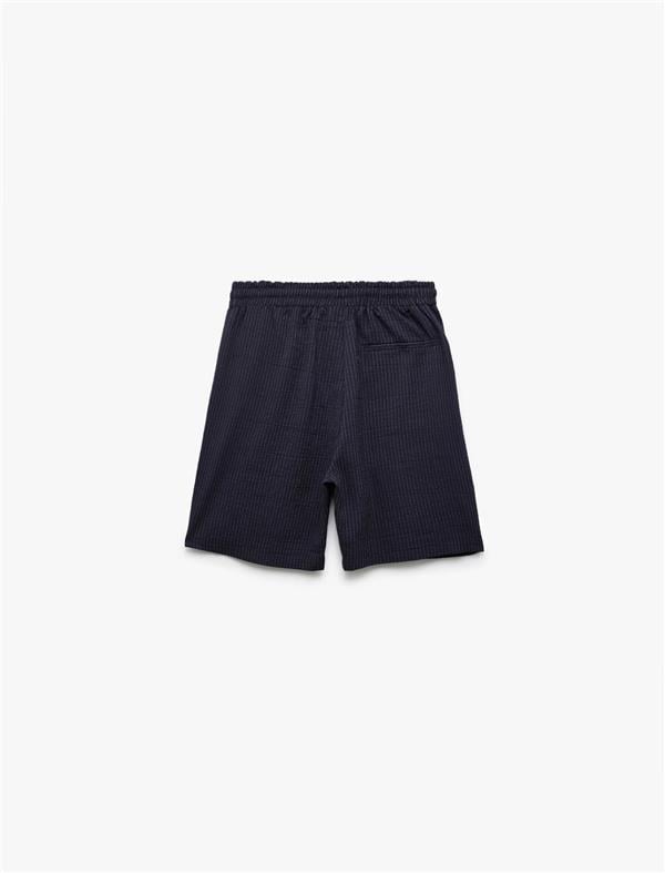 Koton 5Sam40025Hw 7S0 Lacıvert Cızgılı Erkek Pamuk Dokuma Short