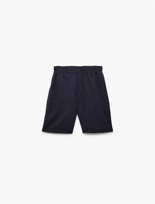 Koton 5Sam40025Hw 7S0 Lacıvert Cızgılı Erkek Pamuk Dokuma Short