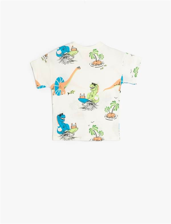 Koton 5Smb10013Tk 0D1 Ekru Desenlı Erkek Bebek Pamuk Jersey T-Shırt