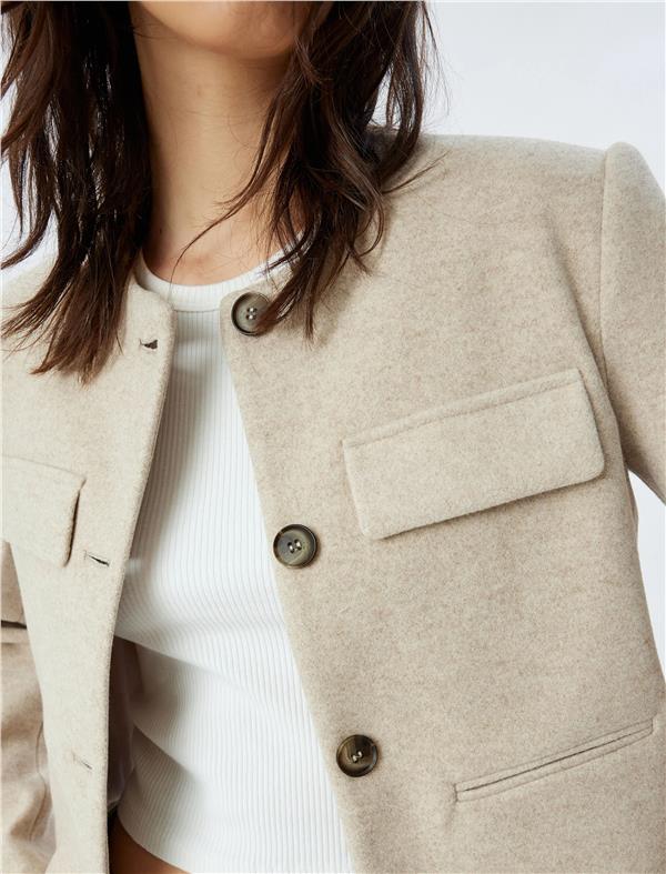 Koton 5Wak20202Ew 565 Vizon Kadın Vıskoz Outerwear Kaşe Ceket