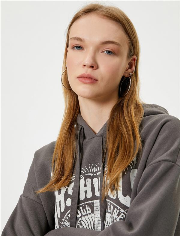 Koton 5Wal10023Ik 931 Antrasit Genç Kız Pamuk Jersey Sweatshirt