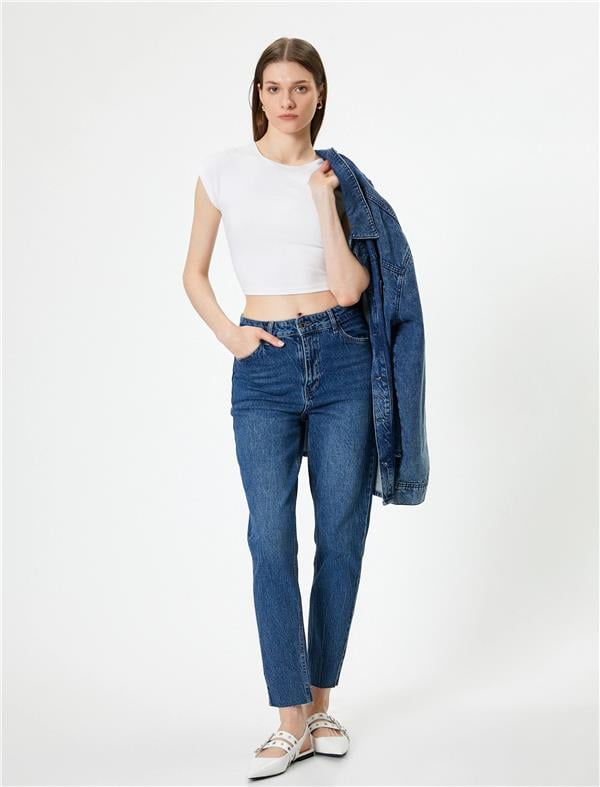 Koton 5Wal40020Md Drk Koyu Indıgo Kadın Pamuk Denim Pantolon