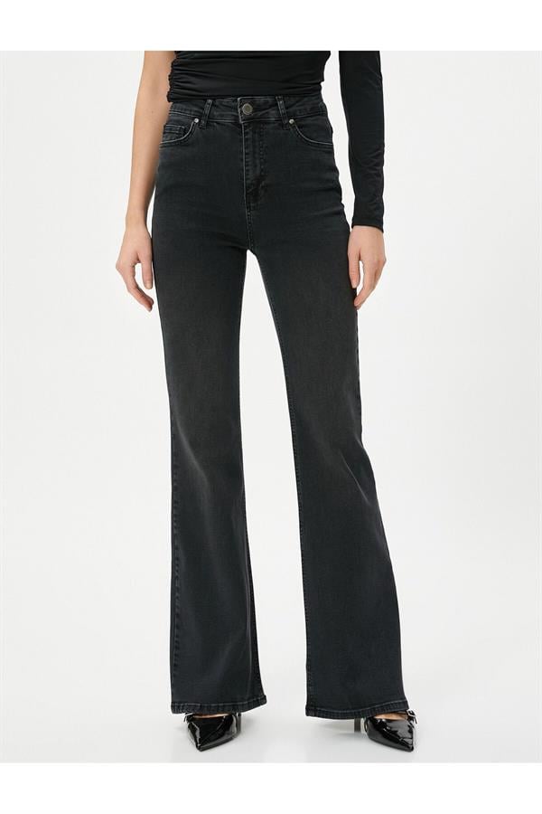 Koton 4Sal40024Md Blk Siyah Kadın Pamuk Denim Pantolon