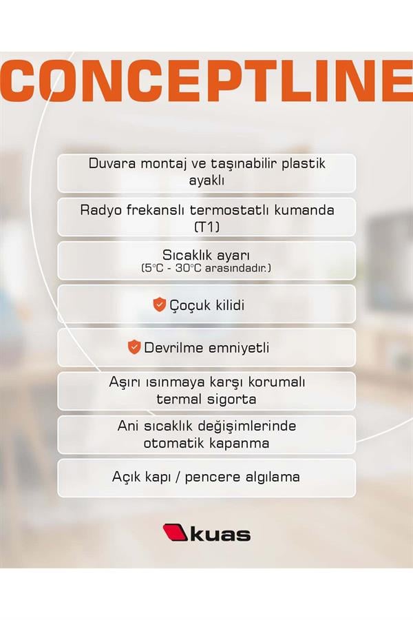 Kuas Conveco R 2000w  ''Rf'' Uzaktan Kumandalı, Elektrikli Panel Isıtıcı, Konvektör, Radyatör