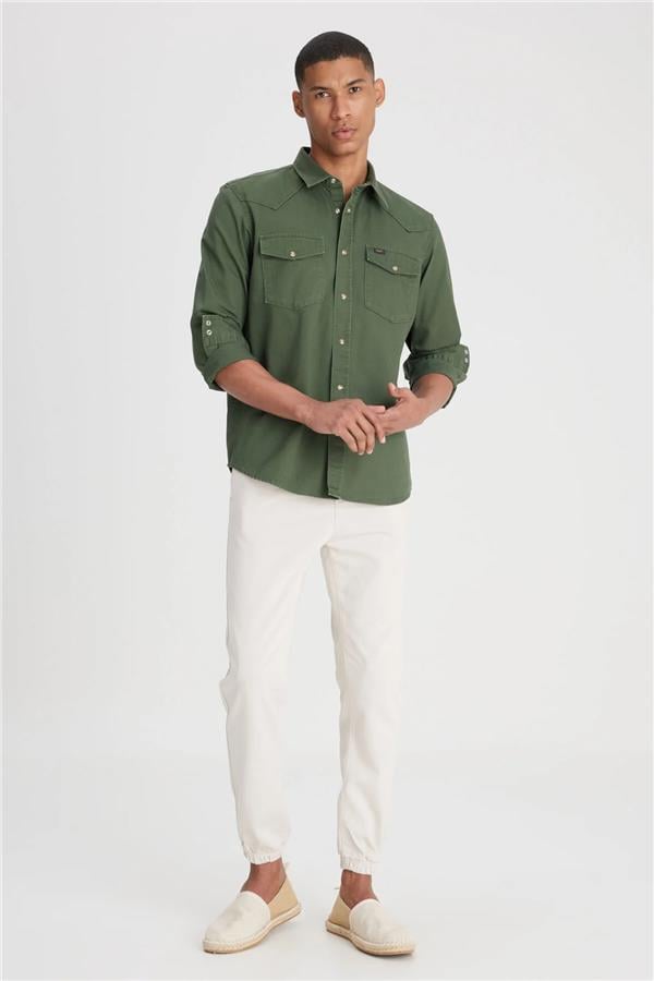 Lee L241514 801 Khaki Erkek Loose Uzun Kollu Gömlek
