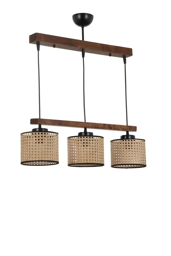 Lumexx David 3 Lü Sıralı Ceviz Rattan Abajurlu Sarkıt