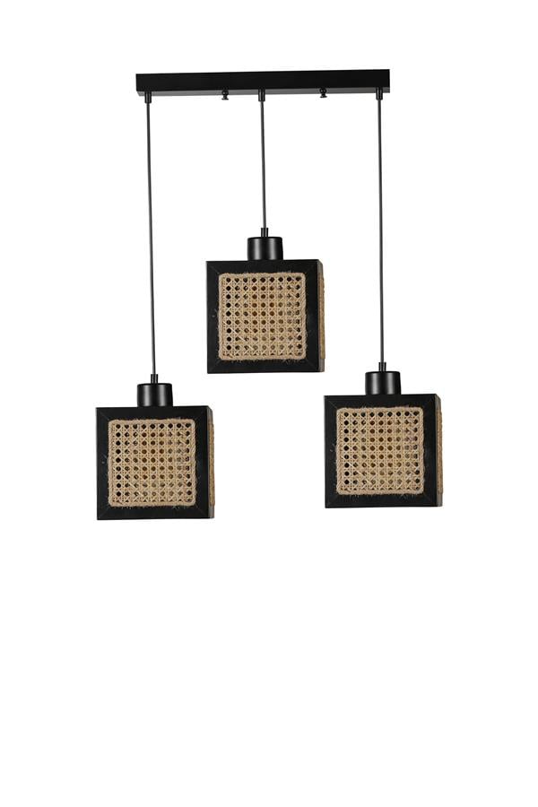 Lumexx Kumsal 3 Lü Sıralı Siyah Rattan Avize