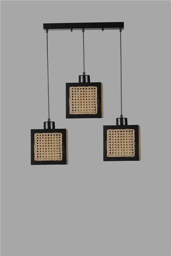 Lumexx Kumsal 3 Lü Sıralı Siyah Rattan Avize