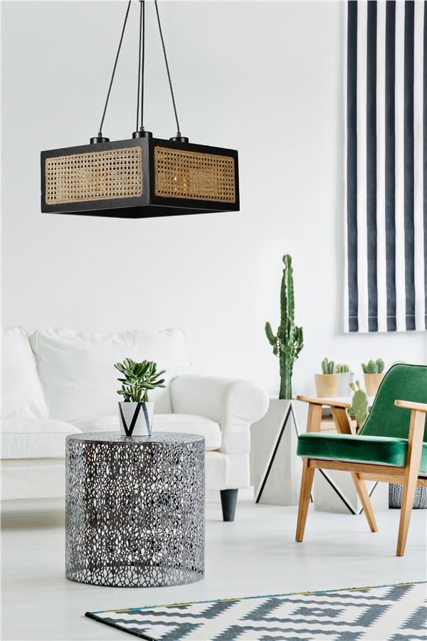 Lumexx Kumsal Kare 4 Lü Siyah Rattan Avize