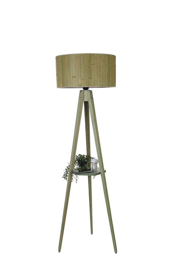 Lumexx Sehbalı Tripod Yeşil Lambader Silindir Bambu 03 Abajurlu