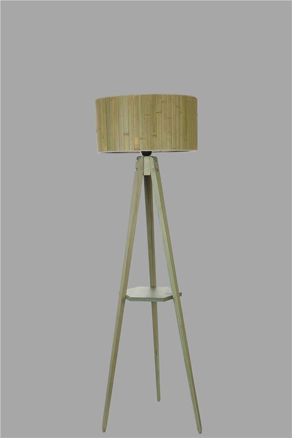 Lumexx Sehbalı Tripod Yeşil Lambader Silindir Bambu 03 Abajurlu