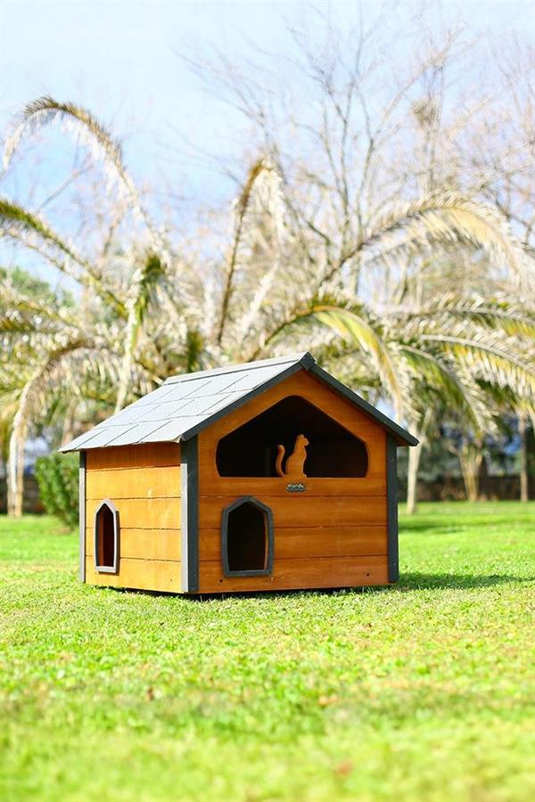 Mandu Ahşap Teraslı Dublex Kedi Evi-Mnd163