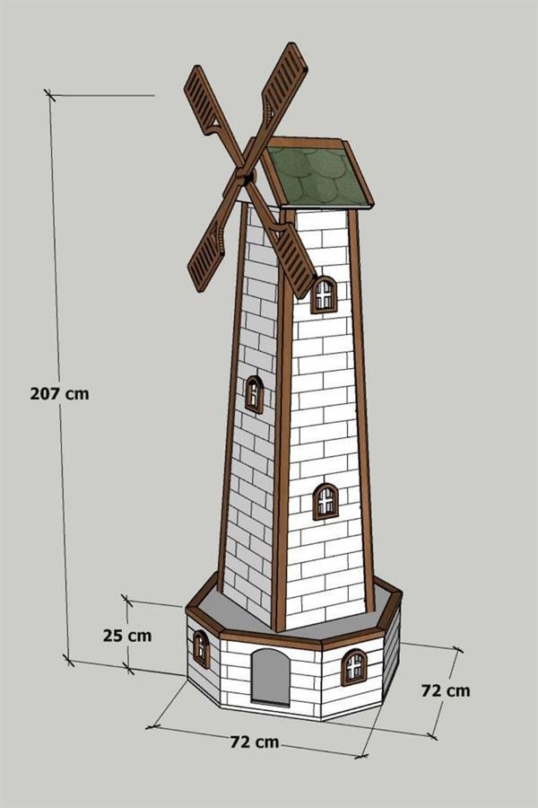 Mandu Ahşap Yel Değirmenli Kedi Evi-Mnd200