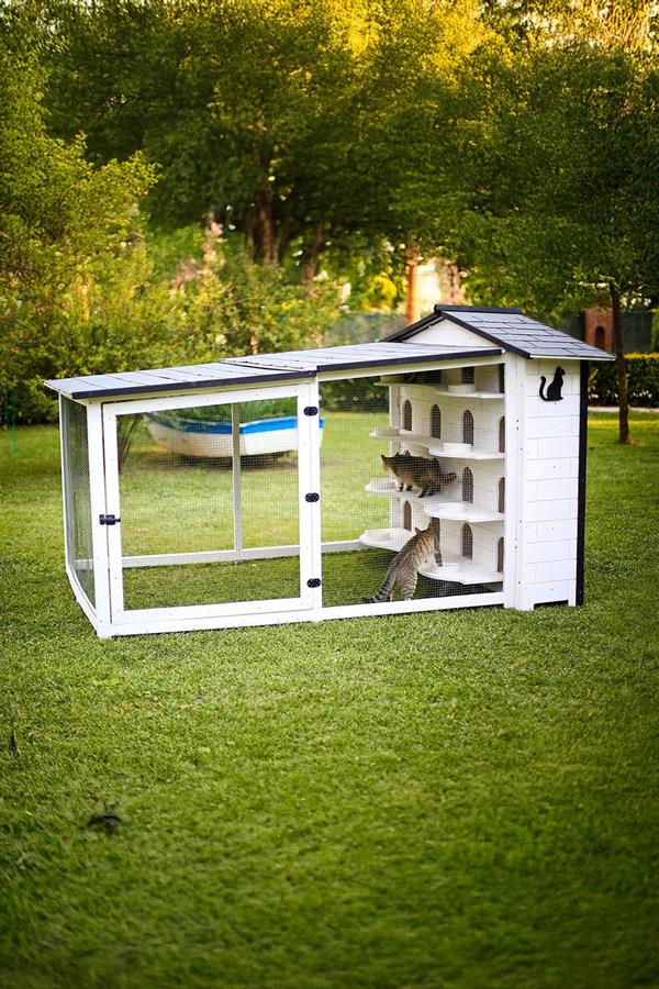 Mandu Bahçeli Kedi Apartmanı (Kedi Evi) + Mama Kapları Hediye-Mnd222