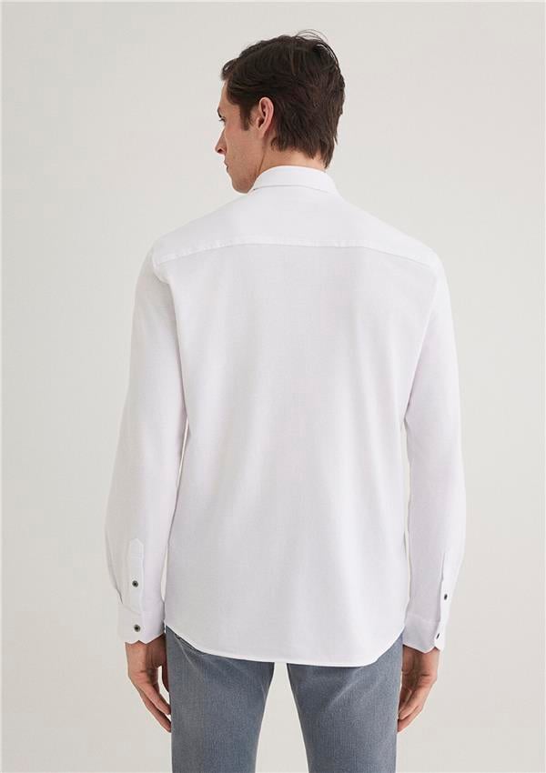 Mavi 021638-620 13 Beyaz Fitted Uzun Kollu Erkek Örme Gömlek