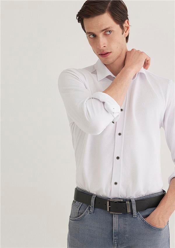 Mavi 021638-620 13 Beyaz Fitted Uzun Kollu Erkek Örme Gömlek