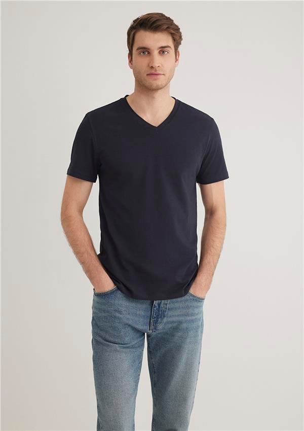 Mavi 061748-17588 Stretch V Yaka Koyu Lacivert T-Shirt