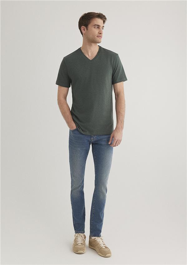 Mavi 061748-25752 V Yaka Orman Yeşili T-Shirt