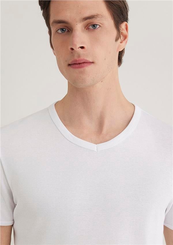 Mavi 063748-620 Erkek Beyaz V Yaka T-Shirt