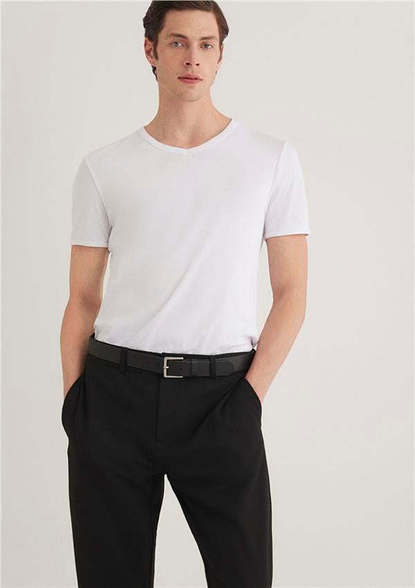 Mavi 063748-620 Erkek Beyaz V Yaka T-Shirt