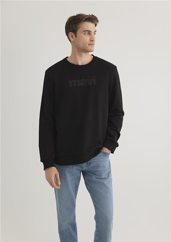 Mavi 066303-900 Siyah Erkek Regular Mavi Logo Baskılı Sweatshirt