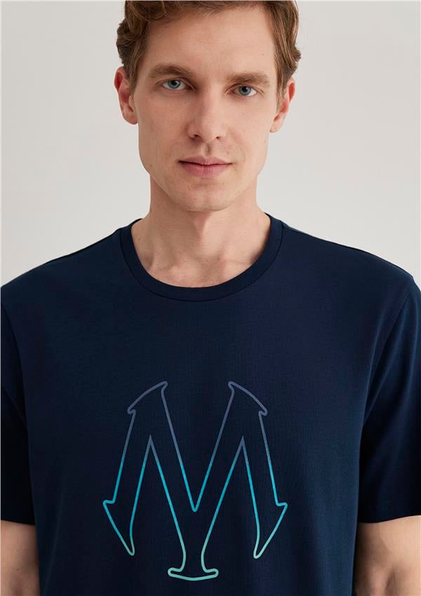 Mavi M0610635-70490 Gece Lacivert Erkek Regular Mavi Baskılı T-Shirt