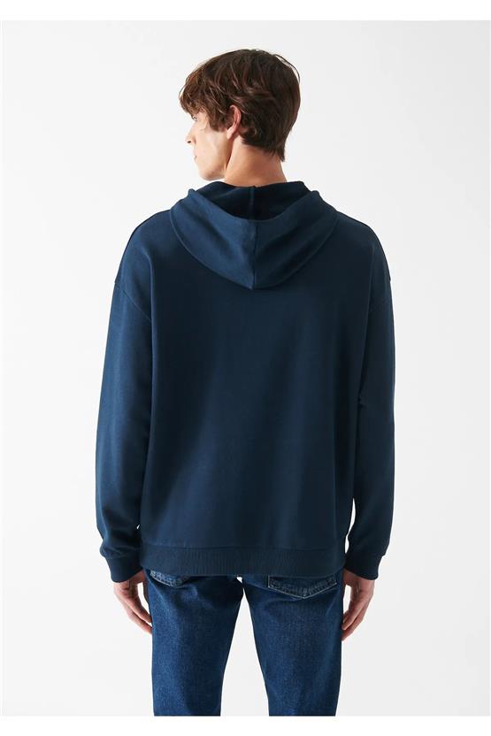 Mavi M0611024-34319 Gece Lacivert Erkek Mavi Logo Baskılı Kapuşonlu Sweatshirt