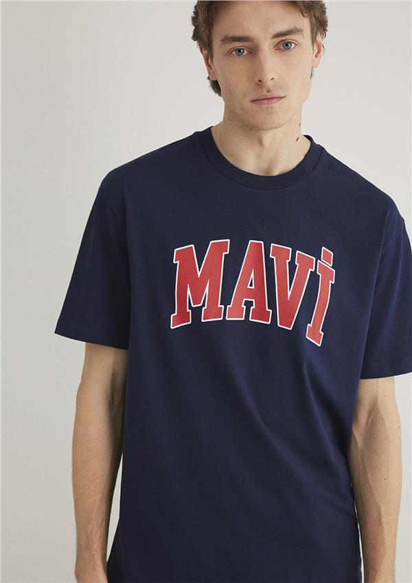 Mavı M0611711-84371 Koyu Lacıvert Erkek Loose Mavı Logo Baskılı T-Shırt