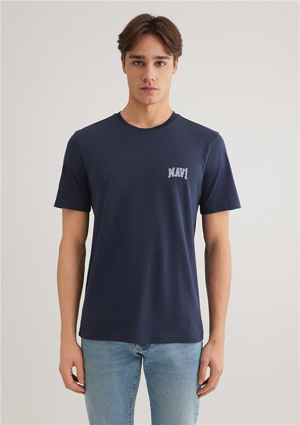 Mavı M0611714-70497 Derın Lacıvert Erkek Regular Mavı Logo Baskılı T-Shırt
