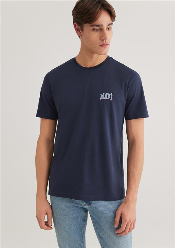 Mavı M0611714-70497 Derın Lacıvert Erkek Regular Mavı Logo Baskılı T-Shırt