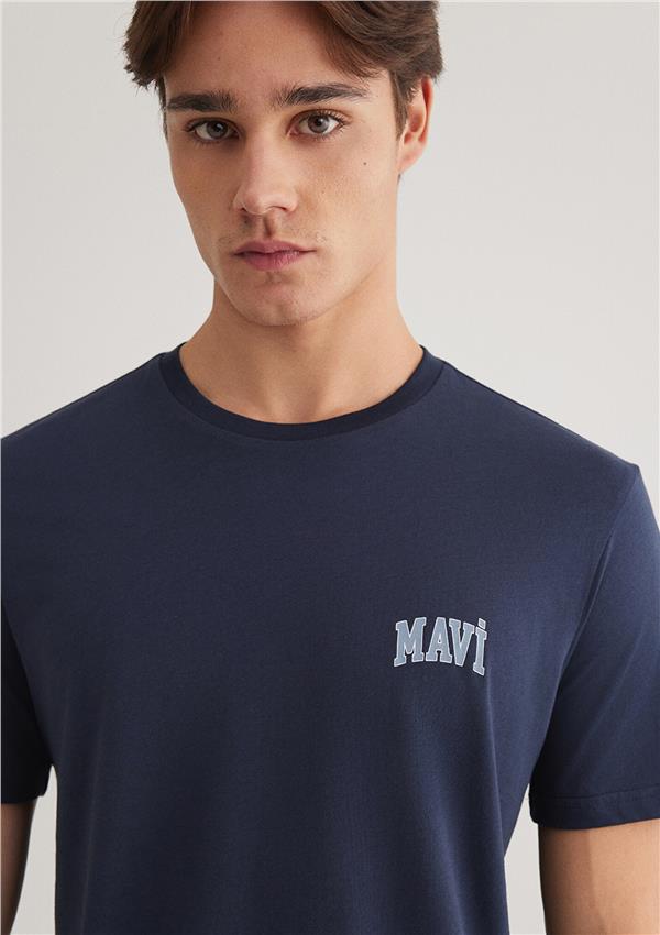 Mavı M0611714-70497 Derın Lacıvert Erkek Regular Mavı Logo Baskılı T-Shırt
