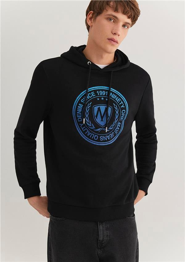 Mavi M0611721-900 Siyah Erkek Regular Kapuşonlu Logo Baskılı Sweatshirt