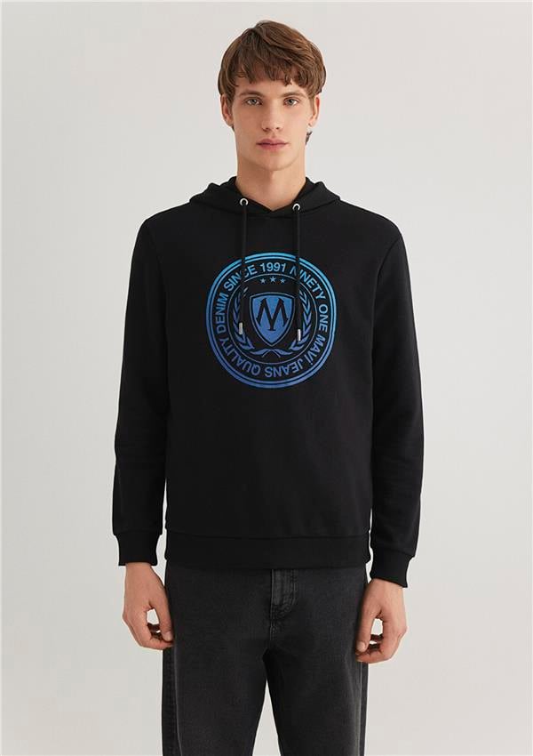 Mavi M0611721-900 Siyah Erkek Regular Kapuşonlu Logo Baskılı Sweatshirt