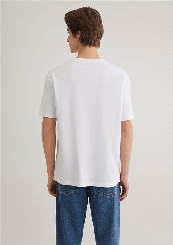 Mavı M0611745-620 Beyaz Erkek Loose Mavı Jeans Baskılı T-Shırt