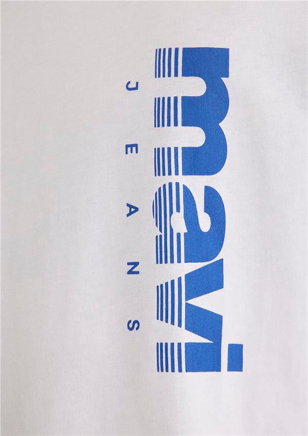 Mavı M0611745-620 Beyaz Erkek Loose Mavı Jeans Baskılı T-Shırt