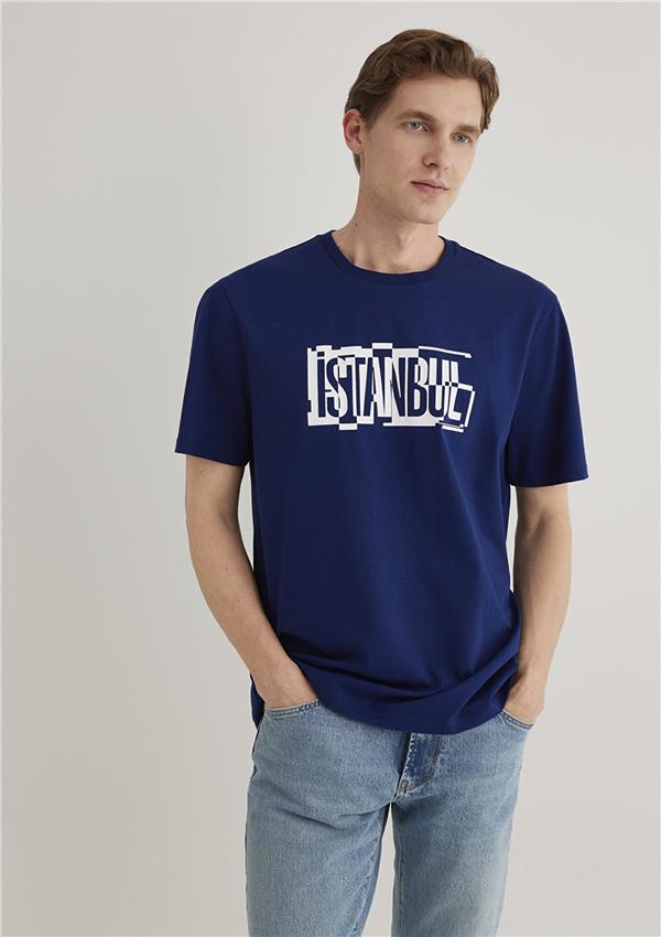 Mavi M0611789-70758 Derin Lacivert Erkek Regular İstanbul Baskılı T-Shirt