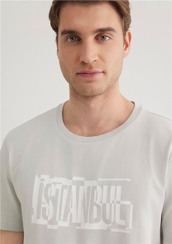 Mavi M0611789-80618 Sis Gri Erkek Regular İstanbul Baskılı T-Shirt