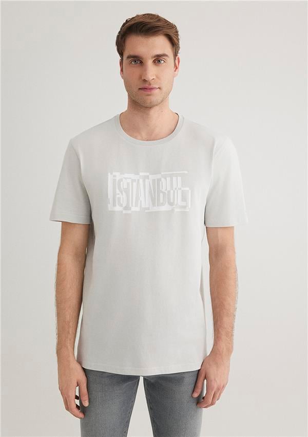 Mavi M0611789-80618 Sis Gri Erkek Regular İstanbul Baskılı T-Shirt