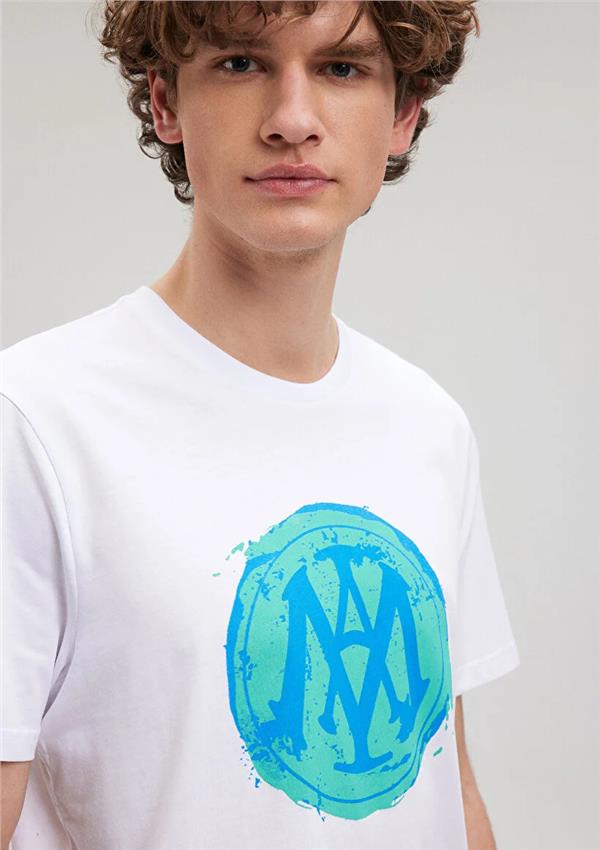 Mavi M0612006-620 Beyaz Erkek Regular Mavi Logo T-Shirt