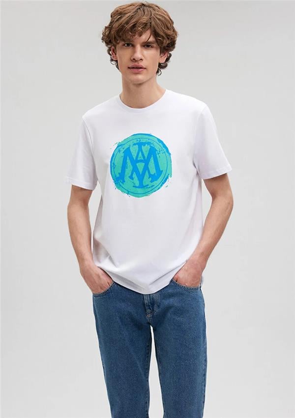 Mavi M0612006-620 Beyaz Erkek Regular Mavi Logo T-Shirt