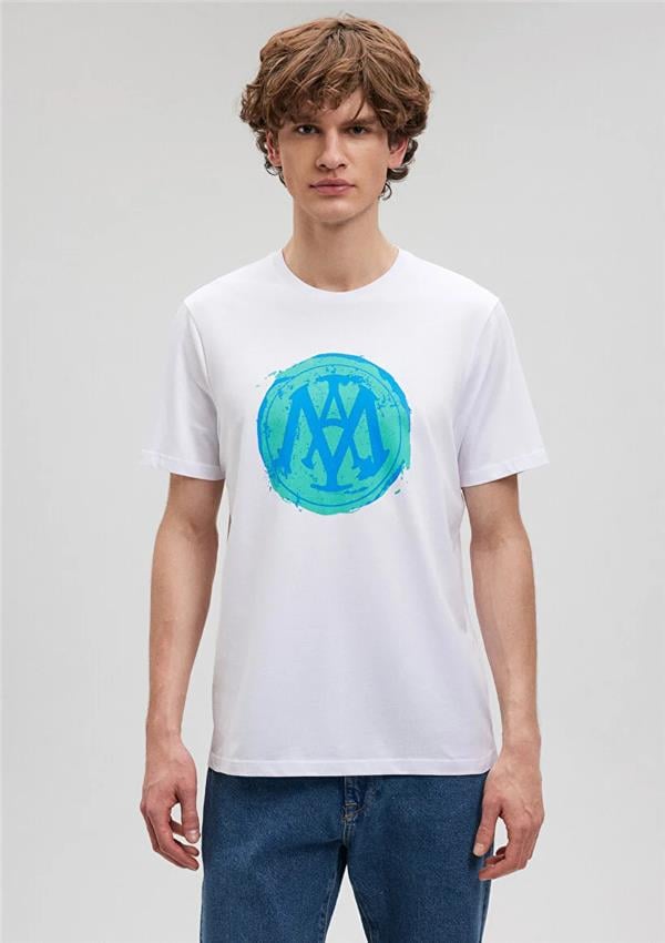 Mavi M0612006-620 Beyaz Erkek Regular Mavi Logo T-Shirt