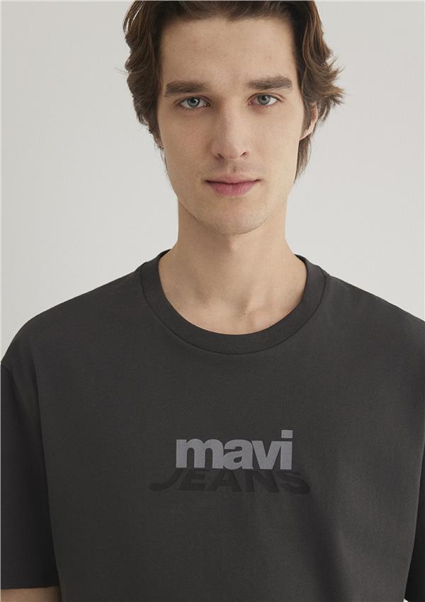 Mavı M0612355-80955 Demır Grı Erkek Loose Mavı Jeans Baskılı T-Shırt