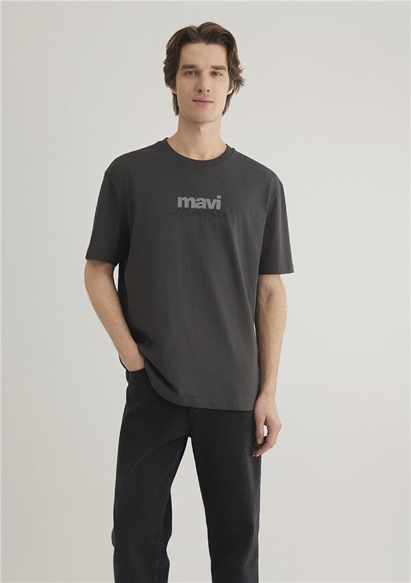 Mavı M0612355-80955 Demır Grı Erkek Loose Mavı Jeans Baskılı T-Shırt