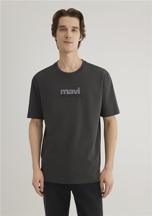 Mavı M0612355-80955 Demır Grı Erkek Loose Mavı Jeans Baskılı T-Shırt