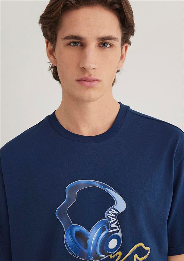 Mavı M0612484-89353 Pageant Blue Erkek Loose Baskılı T-Shırt