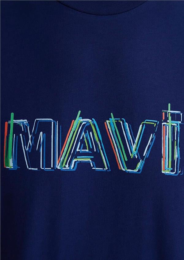 Mavı M0612587-70496 Koyu Derın Lacıvert Erkek Regular Mavı Logo Baskılı T-Shırt