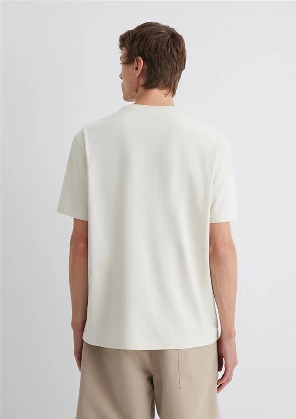 Mavı M0612733-70134 Kum Bejı Erkek Loose Mavı Logo Baskılı T-Shırt