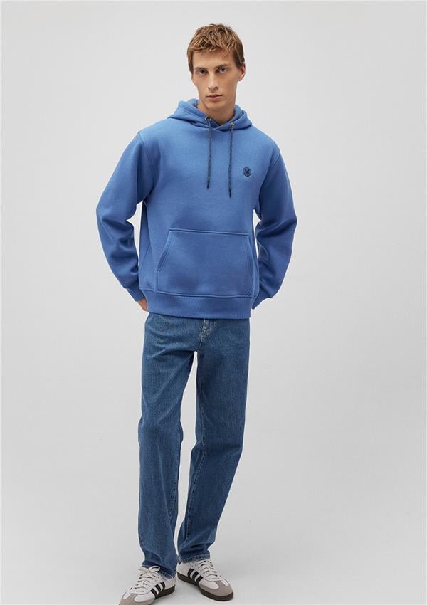 Mavı M065809-70872 Koyu Mavı Erkek Loose Kapusonlu Sweatshırt
